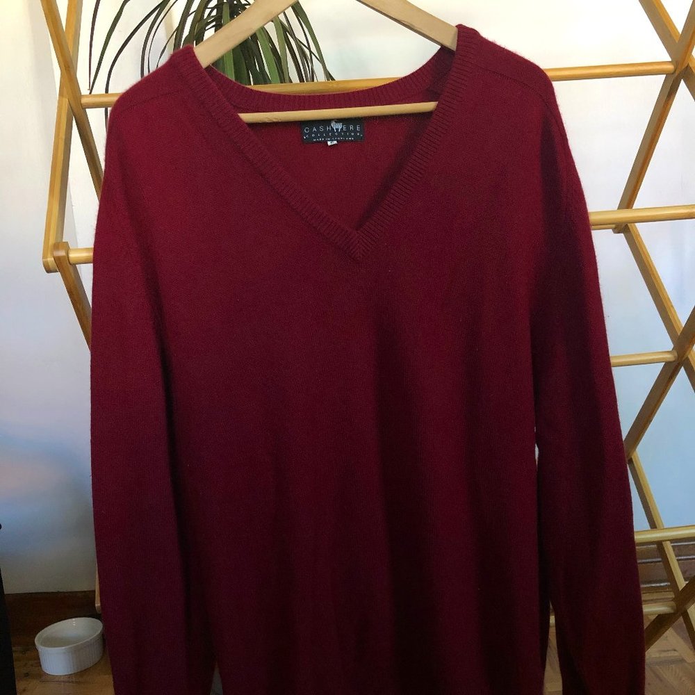 Saks Fifth Avenue Cashmere Collection Red V-Neck S